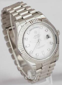 Rolex Day-Date II President 41mm Silver Diamond 18K White Gold Watch 218239 B+P