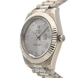 Rolex Day-Date II White Gold Rhodium Roman Dial President Bracelet Watch 218239