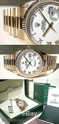 Rolex Day-Date President 118238 18k Yellow Gold White Roman Dial 36mm Watch