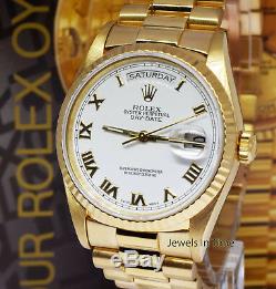 Rolex Day-Date President 18k Yellow Gold White Roman Dial Mens 36mm Watch 18238