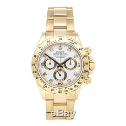 Rolex Daytona Yellow Gold Auto 40mm White Dimond Dial Mens Oyster Watch 116528