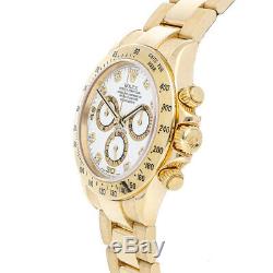 Rolex Daytona Yellow Gold Auto 40mm White Dimond Dial Mens Oyster Watch 116528