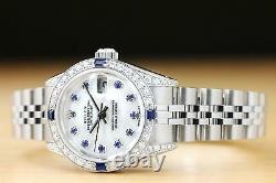 Rolex Ladies Datejust 69174 M. O. P. Sapphire Diamond 18k White Gold/ss Watch