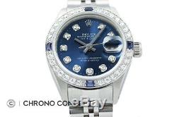 Rolex Ladies Datejust Blue Diamond Dial 18K White Gold & Stainless Steel Watch