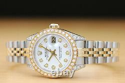 Rolex Ladies Datejust Diamond 2 Tone 18k Yellow Gold Steel Watch + Rolex Band