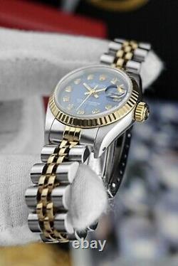 Rolex Ladies Datejust Gold & Steel 26mm Quickset 69173 Box Custom Diamond Dial