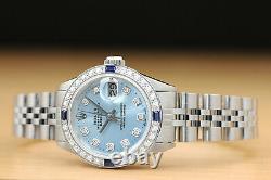 Rolex Ladies Datejust Ice Blue 18k White Gold Sapphire Diamond & Steel Watch