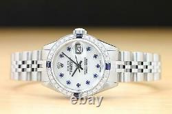 Rolex Ladies Datejust Mother Of Pearl Sapphire Diamond 18k White Gold/ss Watch