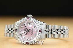 Rolex Ladies Datejust Pink Ruby Diamond 18k White Gold & Stainless Steel Watch