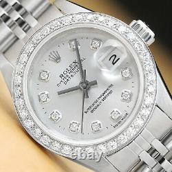 Rolex Ladies Datejust Quickset 18k White Gold Diamond & Steel Silver Dial Watch