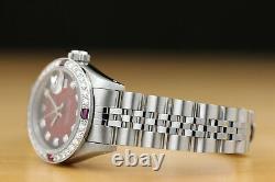 Rolex Ladies Datejust Red Vignette Diamond Ruby 18k White Gold & Steel Watch