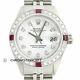 Rolex Ladies Datejust White Diamond Dial 18K White Gold Ruby Bezel SS Watch