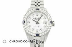 Rolex Ladies Datejust White Diamond Dial 18K White Gold Sapphire Bezel Watch