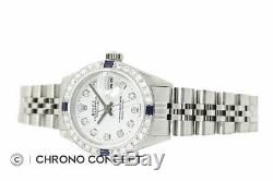 Rolex Ladies Datejust White Diamond Dial 18K White Gold Sapphire Bezel Watch