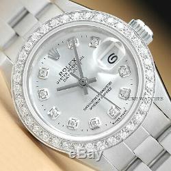 Rolex Ladies Silver Diamond Datejust 18k White Gold & Stainless Steel Watch