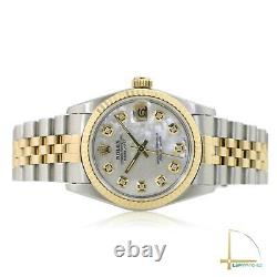 Rolex Lady Datejust 68273 31mm 18KY/SS White MOP Diamond Dial Fluted Bezel Watch