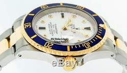 Rolex Men Blue Submariner Date Watch 16613 SS/18K Yellow Gold White Diamond Dial