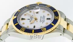 Rolex Men Blue Submariner Date Watch 16613 SS/18K Yellow Gold White Diamond Dial