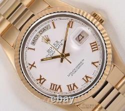 Rolex Men Day-Date 18038 President 18k Solid Yellow Gold Watch-White Roman Dial