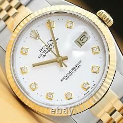 Rolex Mens Datejust 16013 White Diamond Dial 18k Yellow Gold & Steel Watch