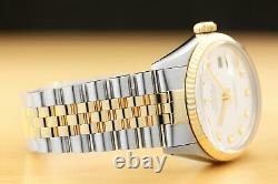 Rolex Mens Datejust 16013 White Diamond Dial 18k Yellow Gold & Steel Watch