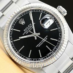 Rolex Mens Datejust 16014 Black Dial 18k White Gold Bezel & Steel Watch