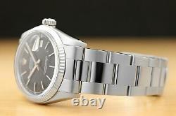 Rolex Mens Datejust 16014 Black Dial 18k White Gold Bezel & Steel Watch