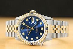 Rolex Mens Datejust 16233 Two Tone 18k Yellow Gold Diamond Sapphire Watch