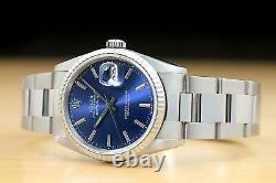 Rolex Mens Datejust 16234 Blue Dial 18k White Gold & Steel Watch + Oyster Band