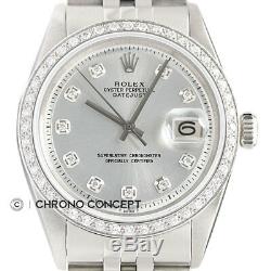 Rolex Mens Datejust 18K White Gold Diamond Bezel & Stainless Steel Watch