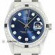 Rolex Mens Datejust 18K White Gold & Stainless Steel Blue Diamond Sapphire Watch