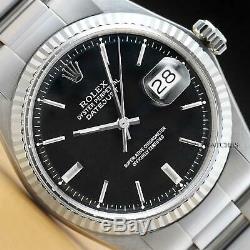 Rolex Mens Datejust 18k White Gold Bezel & Stainless Steel Black Dial Watch