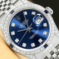 Rolex Mens Datejust 18k White Gold Diamond Sapphire & Steel Quickset Watch