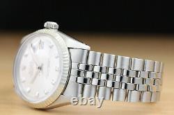 Rolex Mens Datejust 18k White Gold & Stainless Steel Silver Diamond Watch