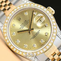 Rolex Mens Datejust 18k Yellow Gold Stainless Steel Diamond Bezel & Lugs Watch