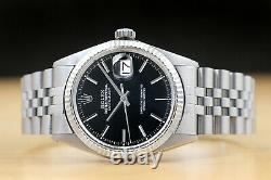 Rolex Mens Datejust Black Dial 18k White Gold Bezel & Stainless Steel Watch