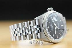 Rolex Mens Datejust Black Dial 18k White Gold Bezel Stainless Steel Watch