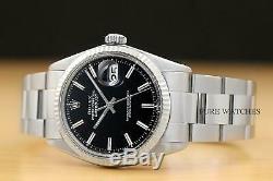 Rolex Mens Datejust Black Dial 18k White Gold Stainless Steel Watch Oyster Band