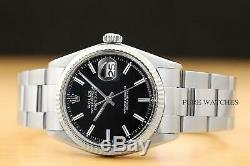 Rolex Mens Datejust Black Dial 18k White Gold Stainless Steel Watch Oyster Band