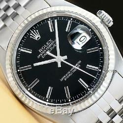 Rolex Mens Datejust Black Stick Dial 18k White Gold & Stainless Steel Watch