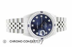 Rolex Mens Datejust Blue Diamond Sapphire 18K White Gold & Stainless Steel Watch