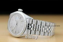 Rolex Mens Datejust Gray Dial 18k White Gold Bezel Stainless Steel Watch