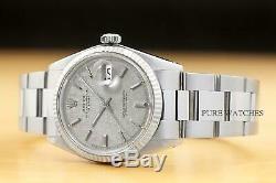 Rolex Mens Datejust Gray Linen Dial 18k White Gold Bezel & Stainless Steel Watch