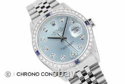 Rolex Mens Datejust Ice Blue Diamond Sapphire 18K White Gold & SS Steel Watch