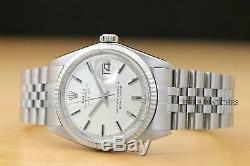 Rolex Mens Datejust Oyster Perpetual Silver Dial Watch + 18k White Gold Bezel