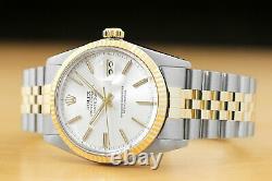 Rolex Mens Datejust Quickset 18k Yellow Gold & Stainless Steel Silver Dial Watch