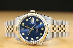Rolex Mens Datejust Two-tone Quickset Blue Dial Watch 16233 & Rolex Bracelet