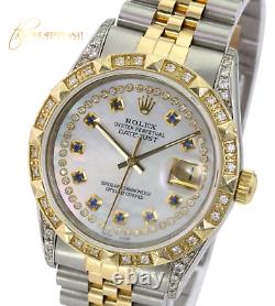 Rolex Mens Datejust Watch 16233 Two-tone 36mm White MOP Diamond Dial Lugs Bezel
