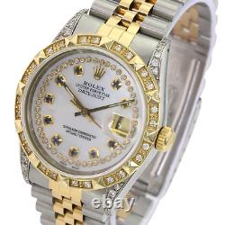Rolex Mens Datejust Watch 16233 Two-tone 36mm White MOP Diamond Dial Lugs Bezel