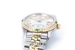 Rolex Mens Datejust Watch 36mm 18KY & SS White MOP Diamond String Emerald Dial